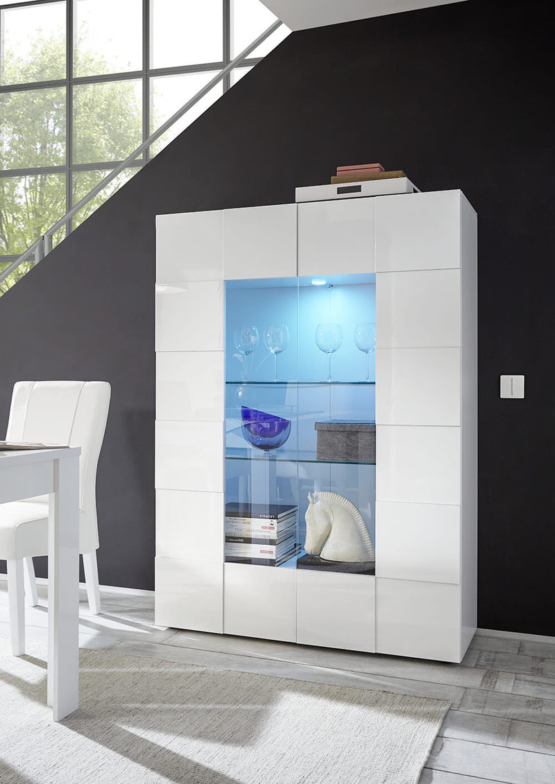 Vetrina Mobile Soggiorno 2 Porte in Melamina 121x42x166cm TFT Chequers Bianco-1