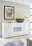 Credenza Mobile Soggiorno 2 Porte 2 Cassetti e Vetrina Centrale in Melamina 181x42x84cm TFT Chequers Bianco-1