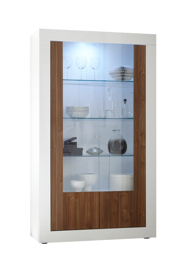 Vitrinenschrank 2 Türen 110x42x191 cm in Lipari Weiß TFT Holz und Nussbaum sconto