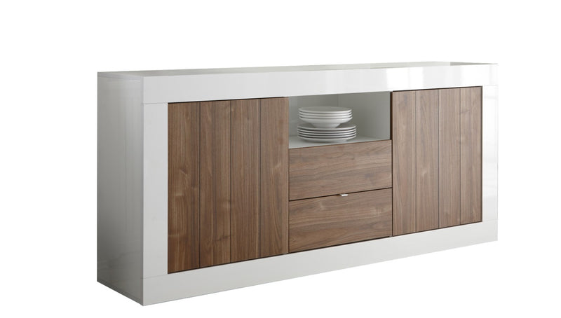 Mobile Buffet 2 Ante 2 Cassetti 184x42x86 cm in Legno TFT Lipari Bianco e Noce-1