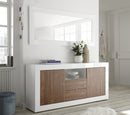 Mobile Buffet 2 Ante 2 Cassetti 184x42x86 cm in Legno TFT Lipari Bianco e Noce-2