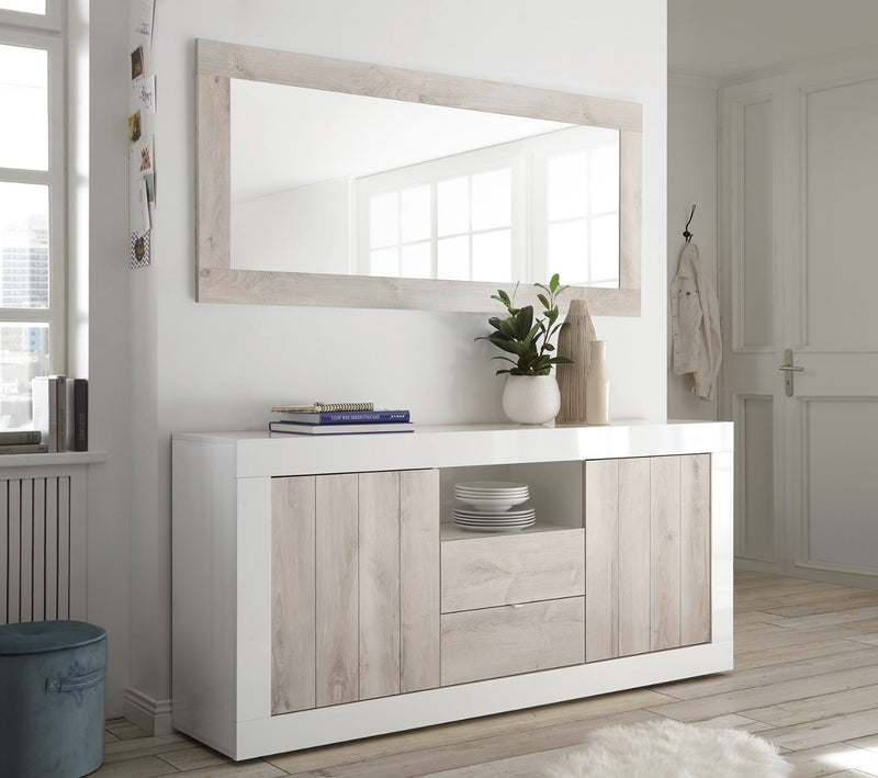 Mobile Buffet 2 Ante 2 Cassetti 184x42x86 cm in Legno TFT Lipari Bianco e Pino-2