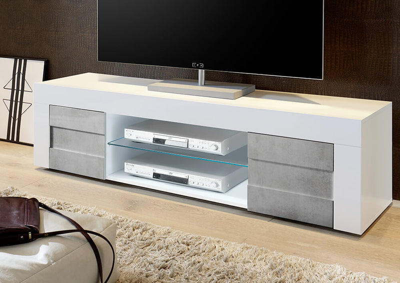 Mobile TV 2 Porte 2 Nicchie con Ripiano 181x42x44cm TFT  Build Bianco Lucido e Cemento-1