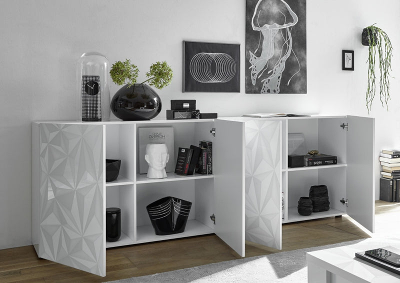 Mobile Buffet 4 Ante 241x42x84 cm in Legno TFT Praga Bianco Lucido-3