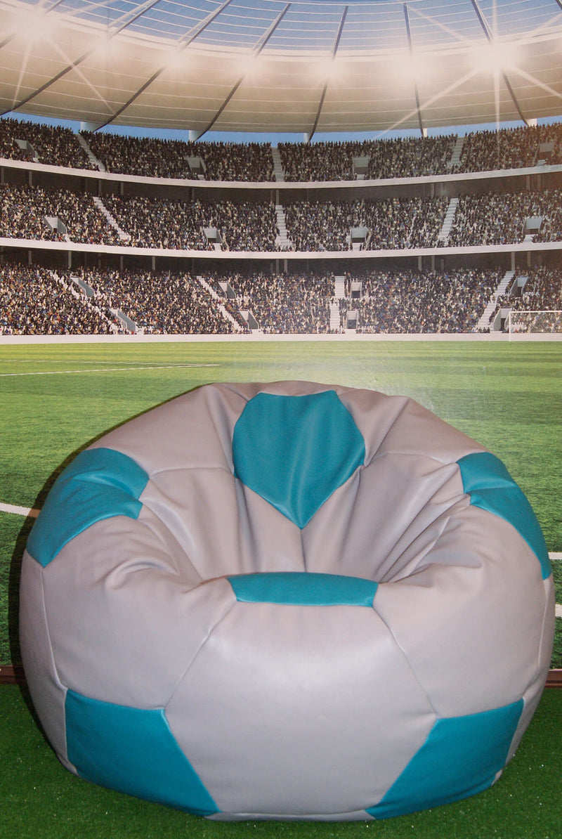 Poltrona a Sacco Pouf Ø100 cm in Similpelle Baselli Pallone da Calcio Grigio e Turchese-2