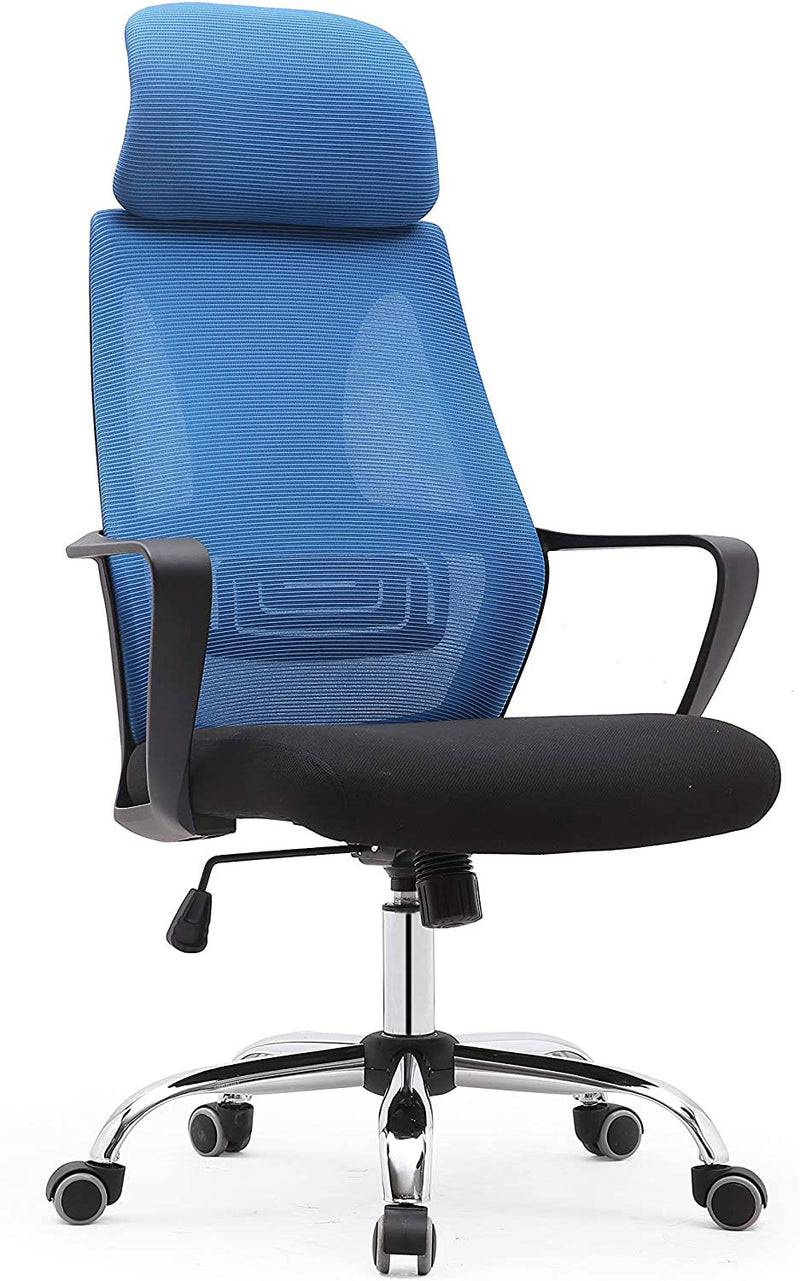 Sedia Poltrona Direzionale da Ufficio 63x62x117 cm in Tessuto a Rete Nera e Blu-1