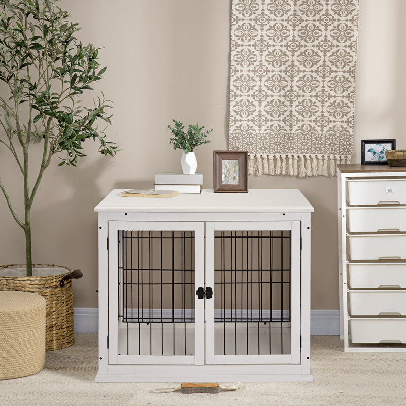 Gabbia per Cani 58,5x81x 66 cm in Legno e Acciaio Bianco-9