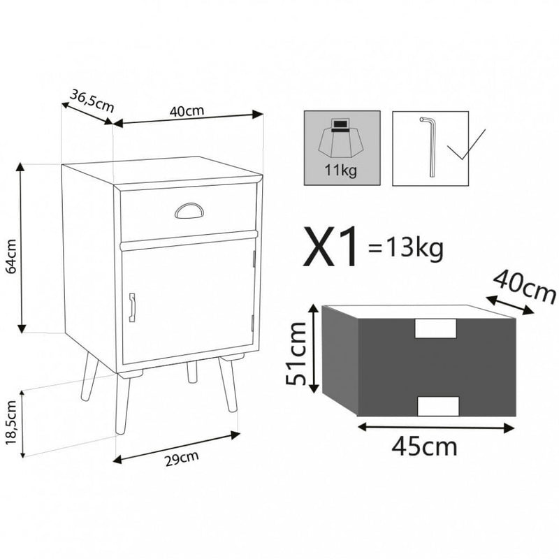 Mobiletto Calgary 40x36,5x64 h cm in Legno Multicolor-8