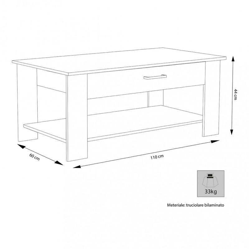 Tavolino Salotto Myrto 110x60x44 h cm in Truciolare bilaminato Bianco-3