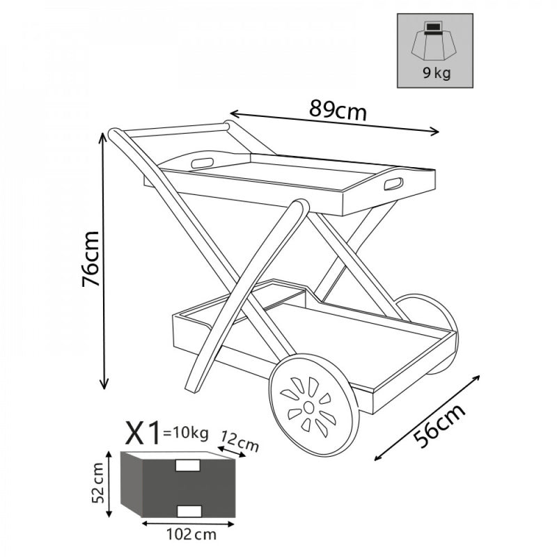 Trolley Bar 89x56x76 h cm in Legno Marrone-3