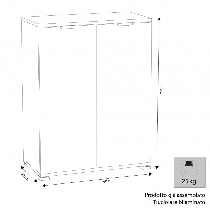 Armadietto 2 Ante 60x38x85 h cm in Truciolare bilaminato Bianco-3