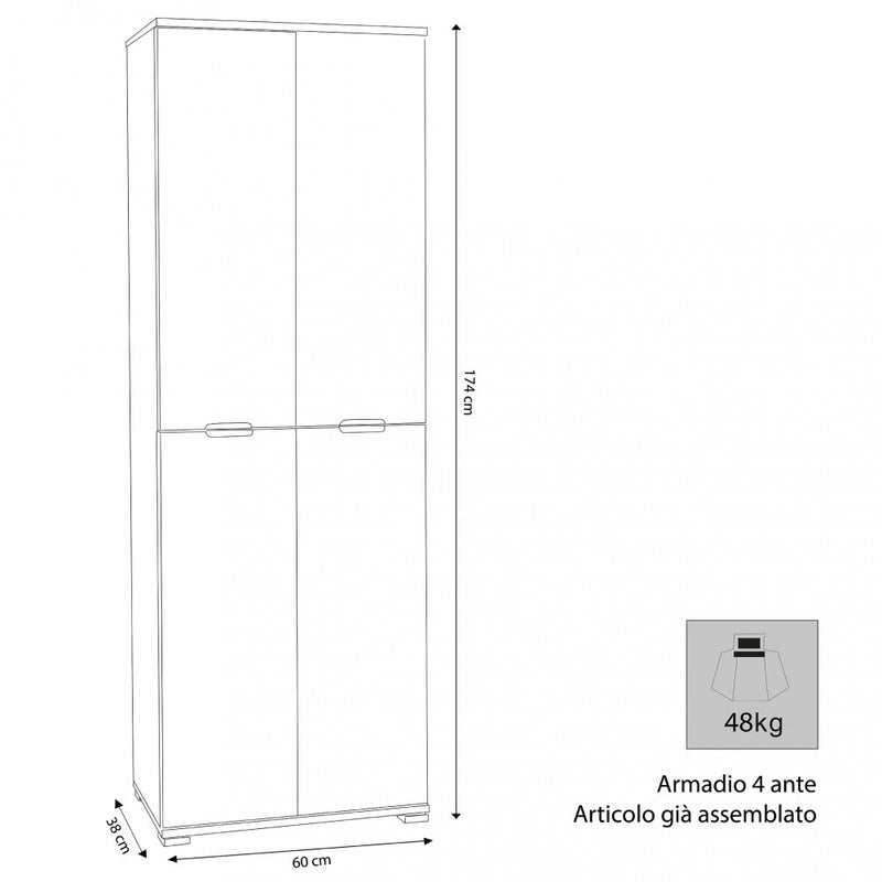 Armadio 4 Ante 75x38x174 h cm in Truciolare bilaminato Marrone chiaro-3