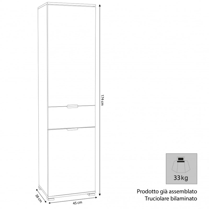 Armadio 2 Ante 1 Cassetto 45x38x174 h cm in Truciolare bilaminato Marrone-4