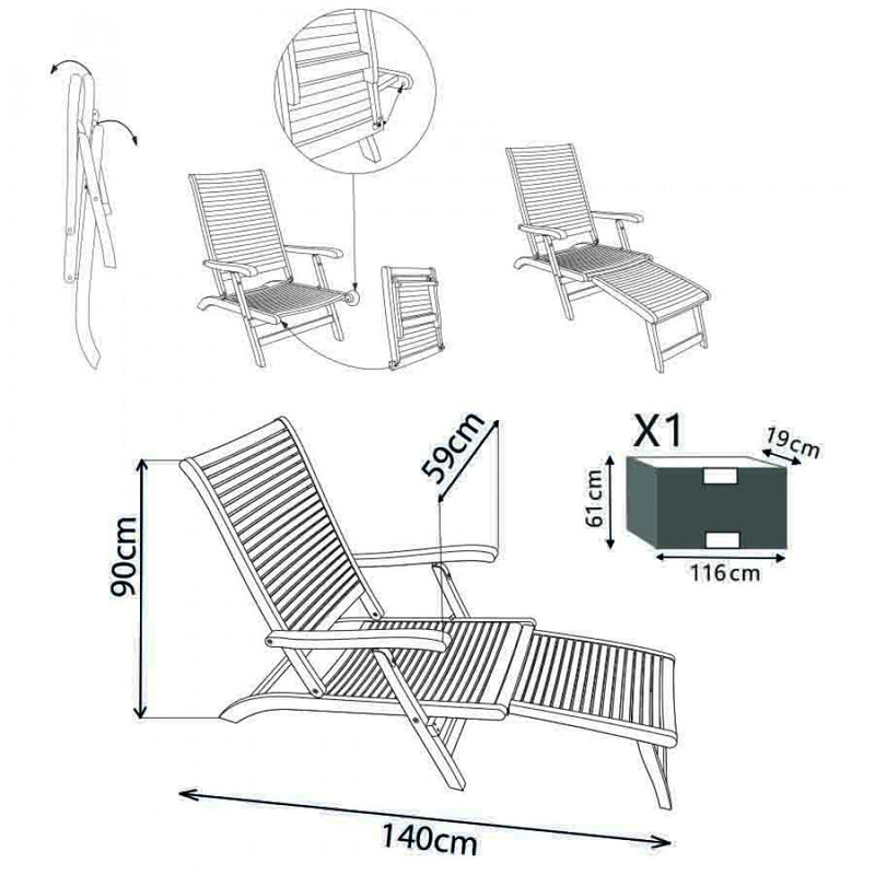 Lettino Prendisole da Giardino 59x140x90 h cm in Legno Marrone-3