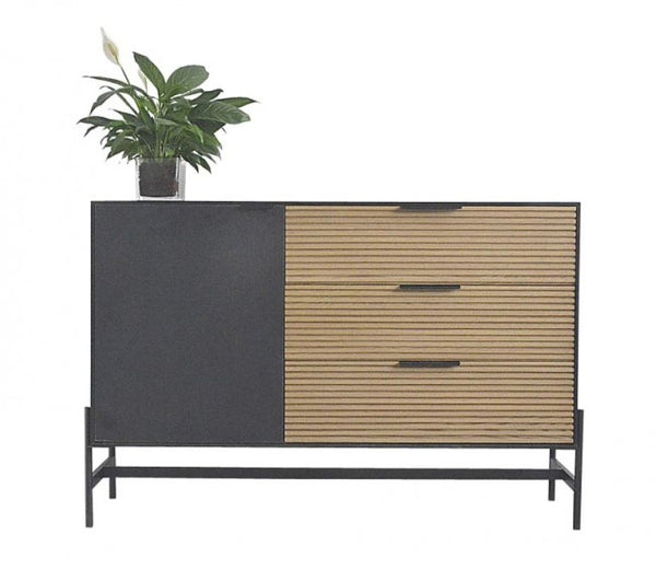 Credenza 1 Anta 3 Cassetti 124x40x81,5 cm Allycia in Legno Nero-1