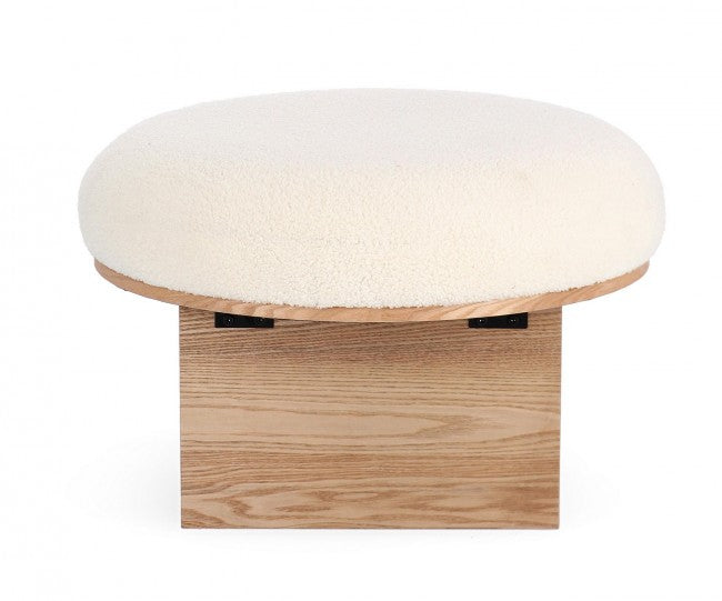 Sgabello Ø 61x38,5 cm Cozy Japandi in Tessuto Bianco-3