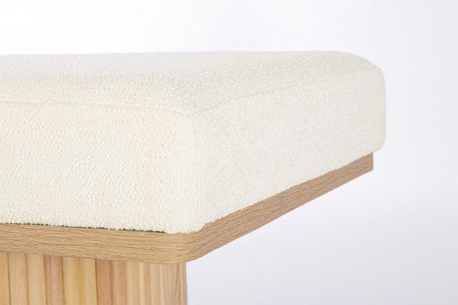 Panca 2 Posti 122x46x42,5 cm Cozy Japandi in Bouclè Bianco-5