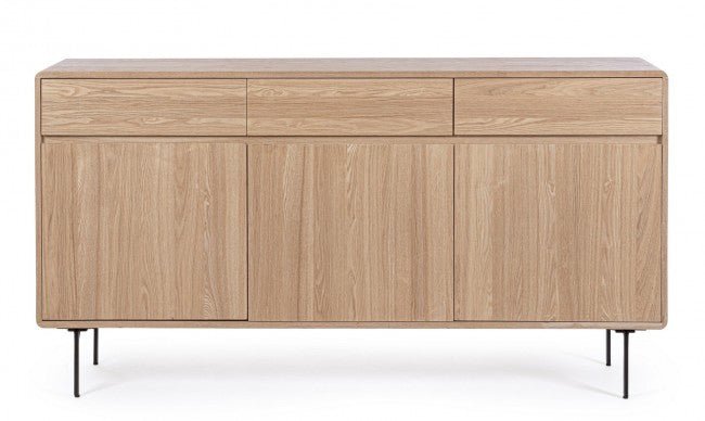 Credenza 3 Ante 3 Cassetti 160x40x85,5 cm Widald in Legno Naturale-2