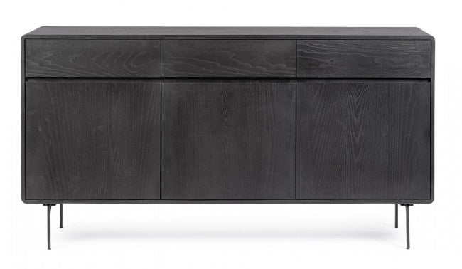 Credenza 3 Ante 3 Cassetti 160x40x85,5 cm Widald in Legno Nero-2