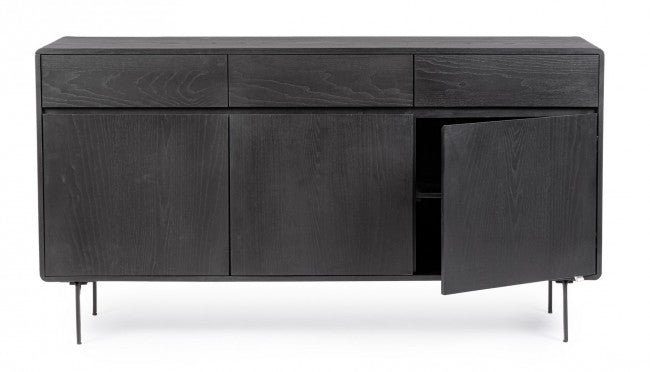 Credenza 3 Ante 3 Cassetti 160x40x85,5 cm Widald in Legno Nero-4