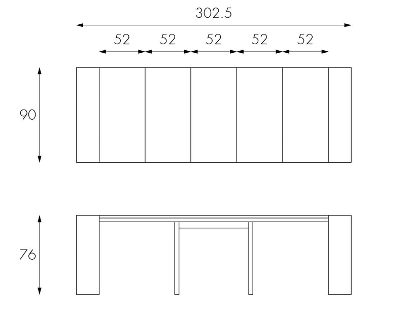 Consolle Allungabile 90x42,5/302,5xH76 cm in Mdf laccato Pinocchio Bianco-6