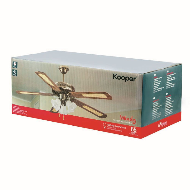 Ventilatore da Soffitto con 5 Pale e 3 Lampade Ø130cm 3 Velocità  Kooper Windy-5