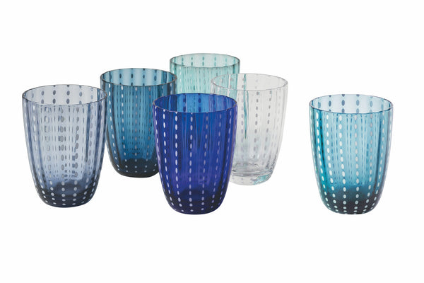 Set mit 6 Wassergläsern aus Glas mit Tupfen und gewellter Oberfläche 300 ml Villa d'Este Home Tivoli Kalahari sconto