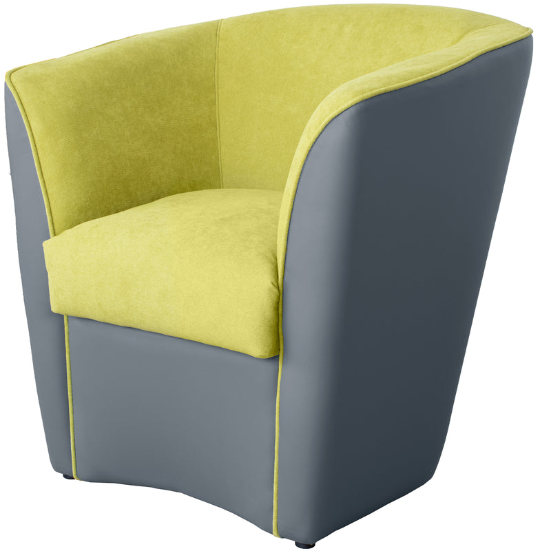 Poltroncina a Pozzetto 70x67x76 cm in Tessuto e Similpelle Grigio e Verde-5