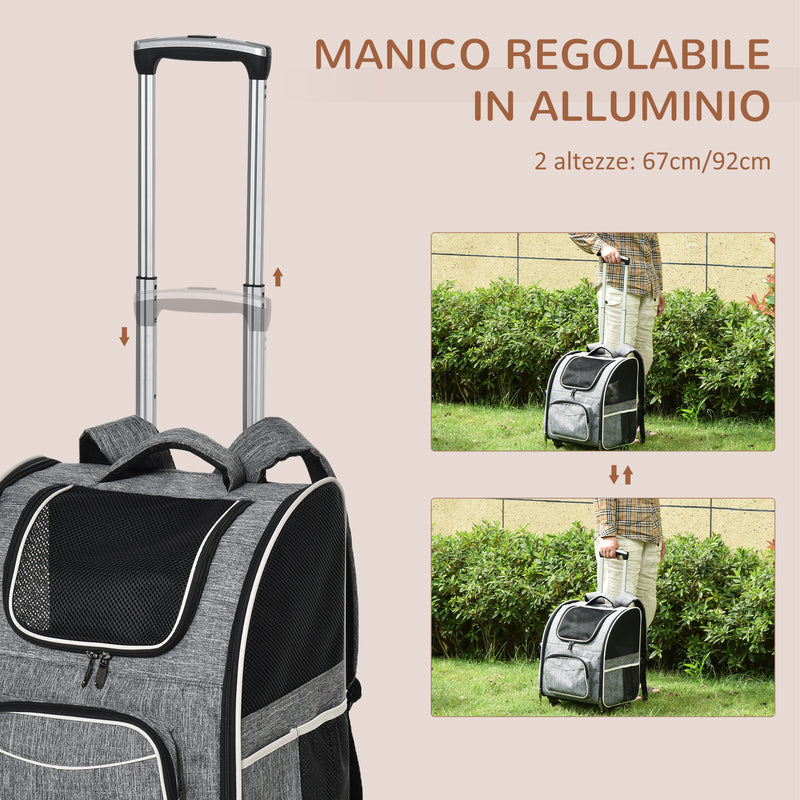 Trolley Zaino Trasportino per Cani e Gatti 43x33x51,5 cm in Tessuto Oxford e Poliestere Grigio e Nero-8