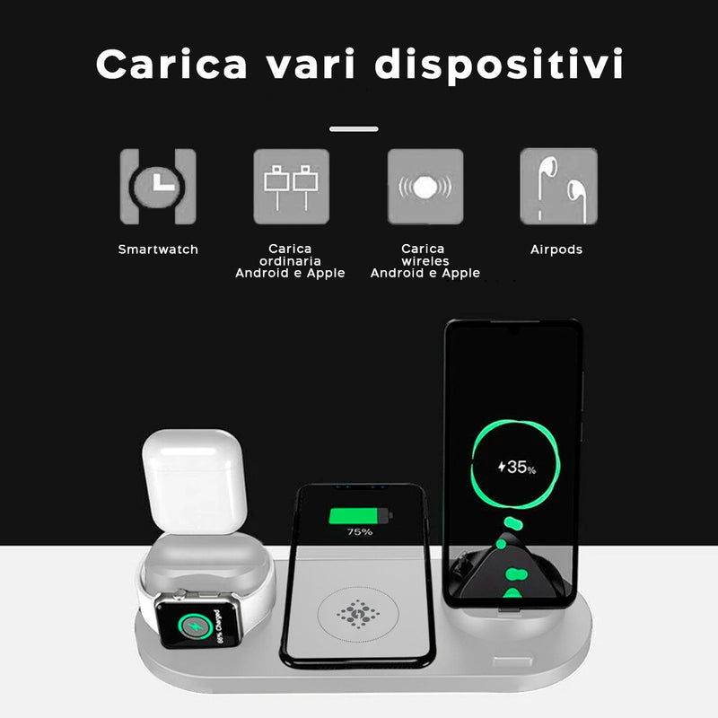 Stazione di Ricarica Wireless 6 in 1 Compatibile per  iPhone AirPods Apple Watch Bianco-5