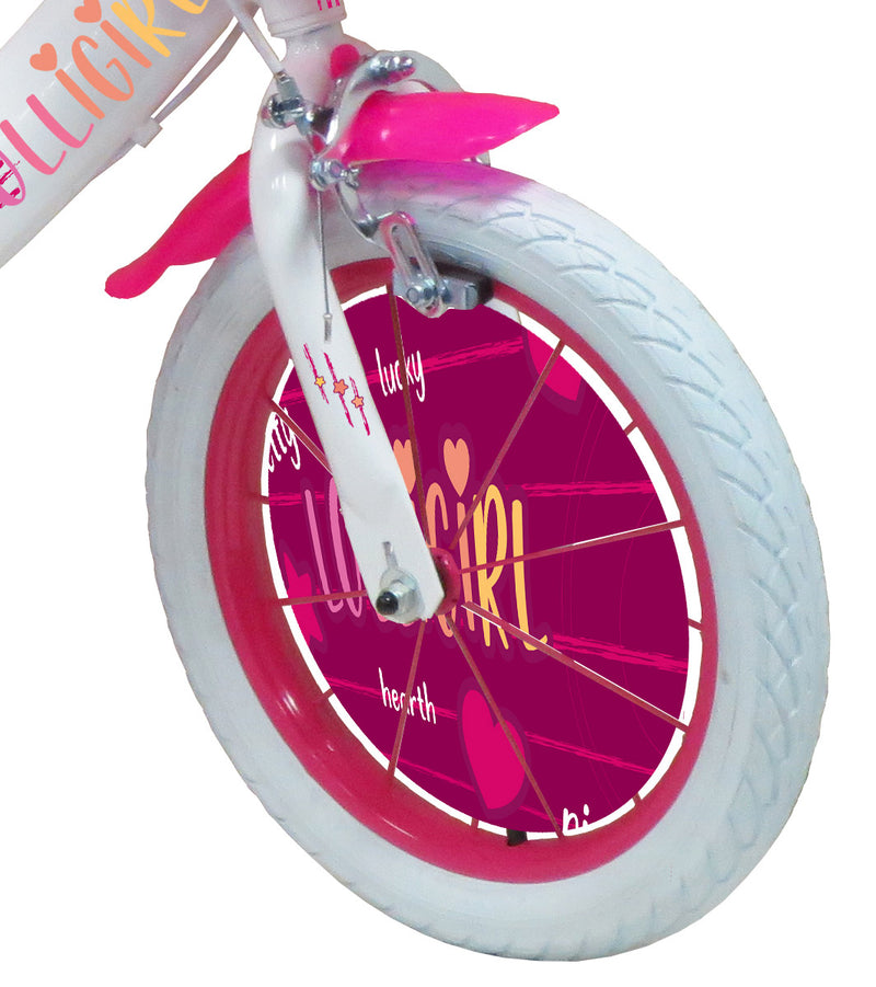 Bicicletta per Bambina 16" 2 Freni  Lolly Girl Bianca/Rosa-3