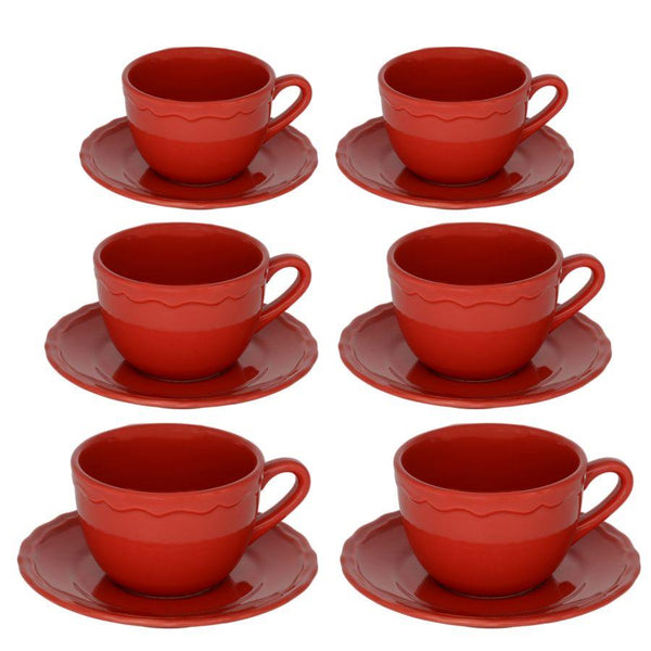 Set 6 Tazze da The con Piattino Ø9,5xh7 cm in Gres Porcellanato Juliet Rosso online