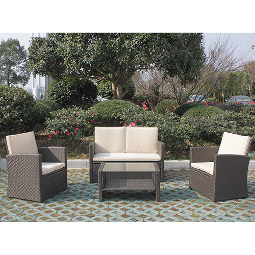 sconto Wohnzimmer-Sofagarnitur mit Sesseln und Couchtisch aus Polyrattan für Gartenmöbel 