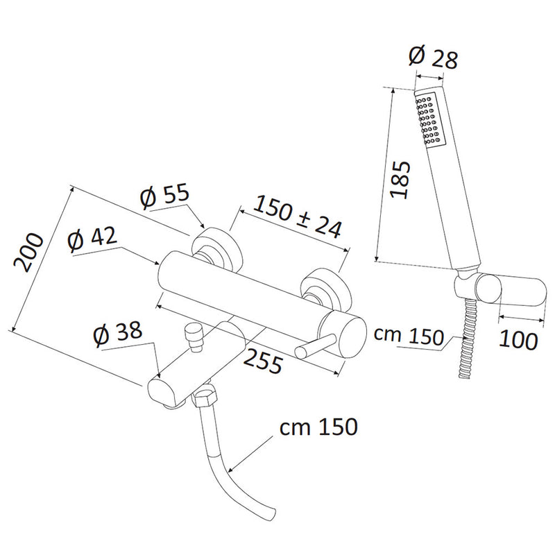 Rubinetto Miscelatore Monocomando Vasca Esterno Doccetta in Ottone Mariani Hermes Cromato-2