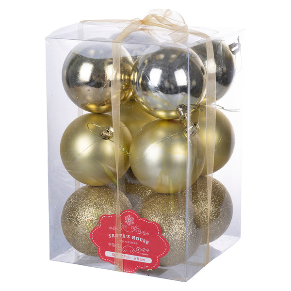 sconto Set mit 12 Ø8 cm Weihnachtskugeln aus goldfarbenem Kunststoff