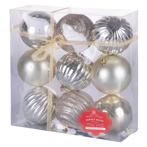 Set mit 9 Ø10 cm Weihnachtskugeln aus goldfarbenem Kunststoff sconto