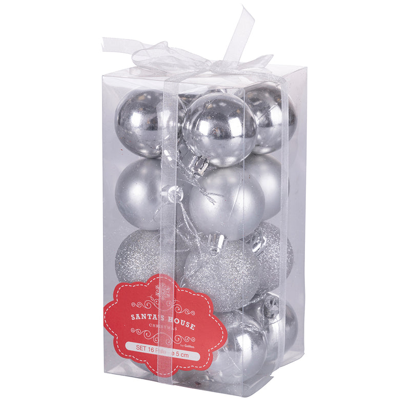 Set 16 Palle di Natale Ø5 cm in Plastica Argento-1