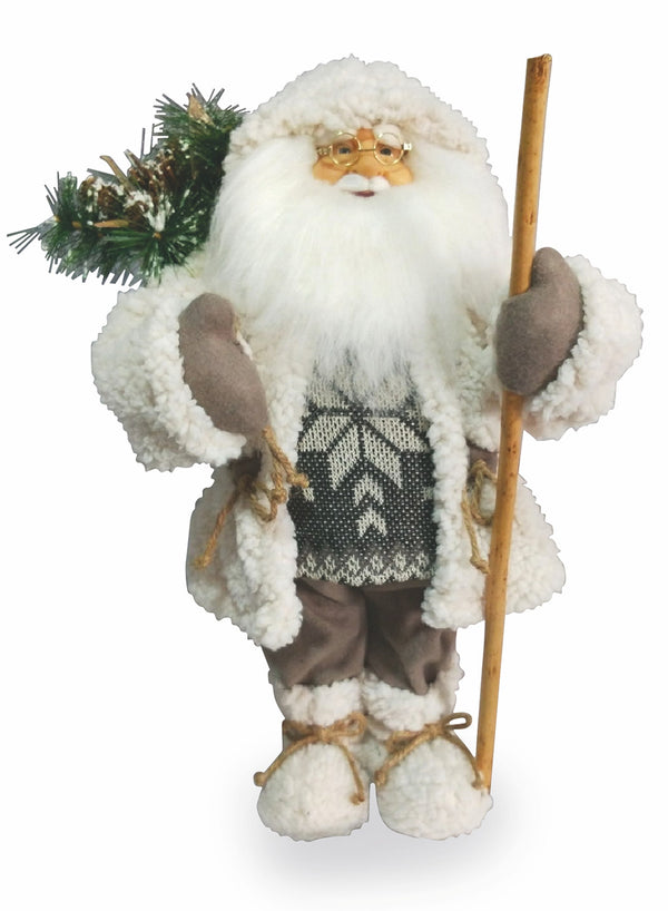 acquista Leuchtende Weihnachtsmannpuppe mit Tannennadeln 6 LED aus Stoff H46 cm Weiß Soriani