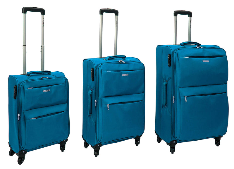 Set 3 Valigie Trolley Morbide in Poliestere 4 Ruote TSA Ravizzoni Singapore Blu Petrolio-1