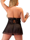 Curvy - Babydoll capezzoli scoperti Pizzo Nero XL-2