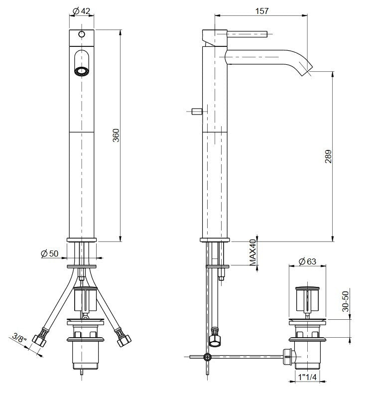 Rubinetto Miscelatore Monocomando Lavabo Alto con Bocca Lunga in Ottone Cromato Bonussi Missisipi-2