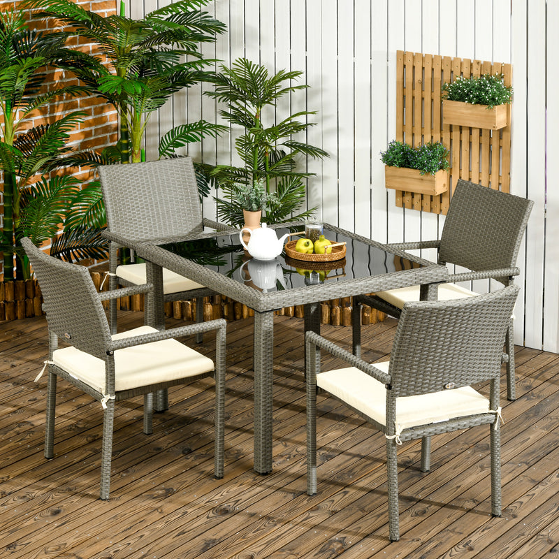 Set Tavolo e 4 Sedie da Giardino in Rattan PE Grigio-2