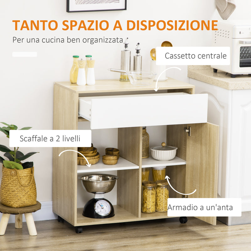 Carrello da Cucina 81x39,6x90,3 cm con Ruote in Legno Naturale-4