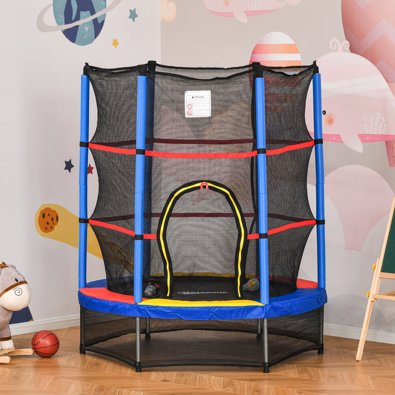 Trampolino Elastico per Bambini da 3 Anni Ø140cm con Rete di Protezione e Corde Bungee   Blu-2