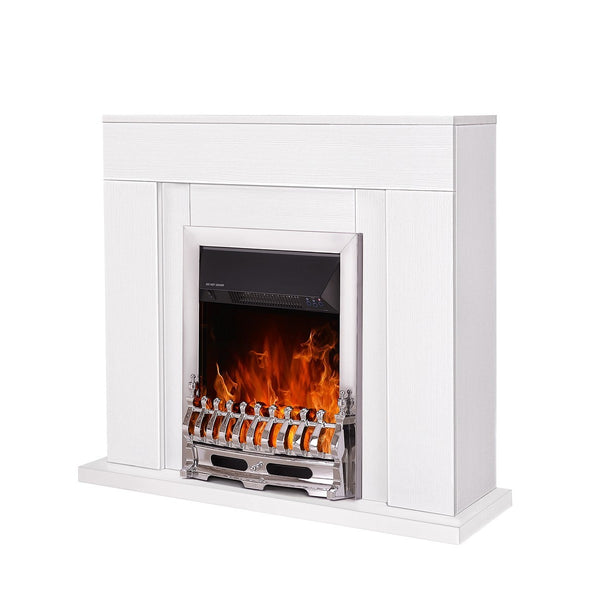 acquista Camino Elettrico da Pavimento 85x95x30 cm Effetto Fiamma 2000W Arthur & Galileo Silver Bianco