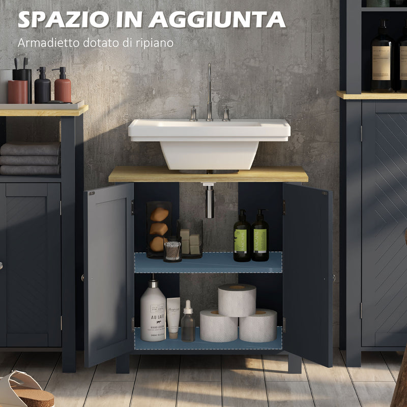 Mobile Sottolavello da Bagno 60x30x60 cm in Truciolato e MDF Grigio-5