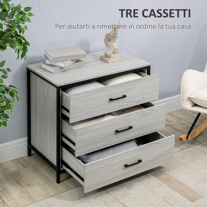 Cassettiera 3 Cassetti 80x48x78 cm in Legno e Acciaio Grigio Chiaro-5