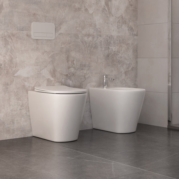 Paar Back-to-Wall-Toiletten- und Bidet-Sanitärartikel aus Bonussi Poseidon-Keramik acquista