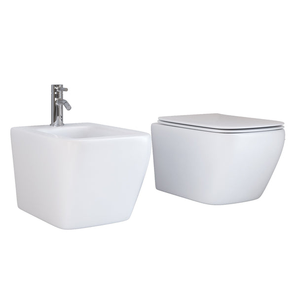 sconto Paar hängende Toiletten- und Bidet-Sanitärartikel aus Bonussi Nereo-Keramik