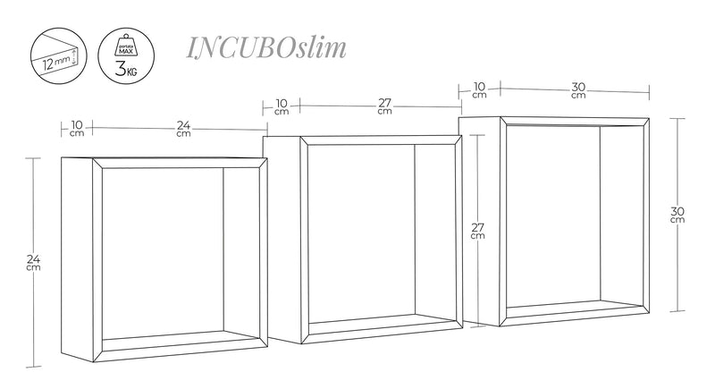 Set 3 Mensole da Parete Cubo in Fibra di Legno Incubo Slim Rovere Sagerau-5